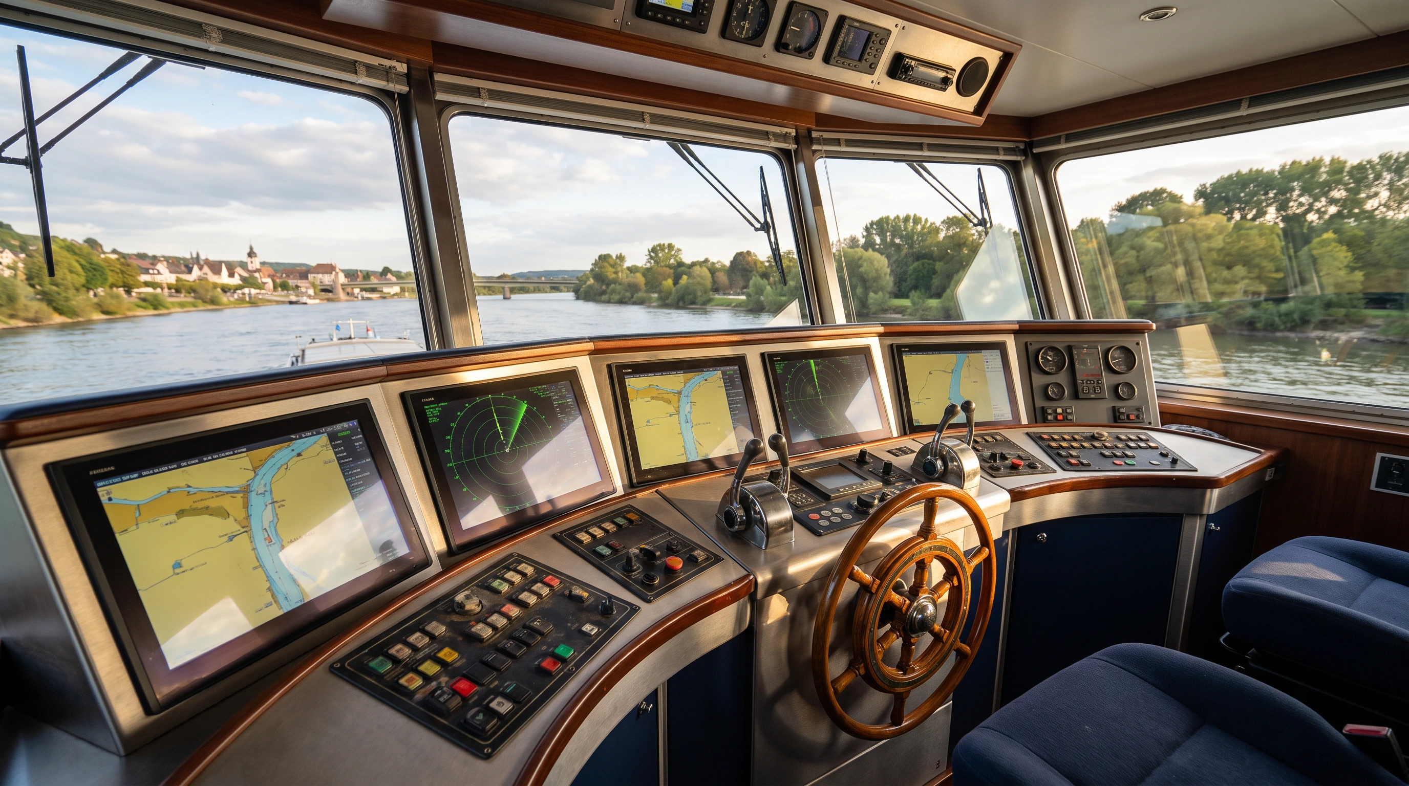 Navă fluvială modernă navigând pe Dunăre