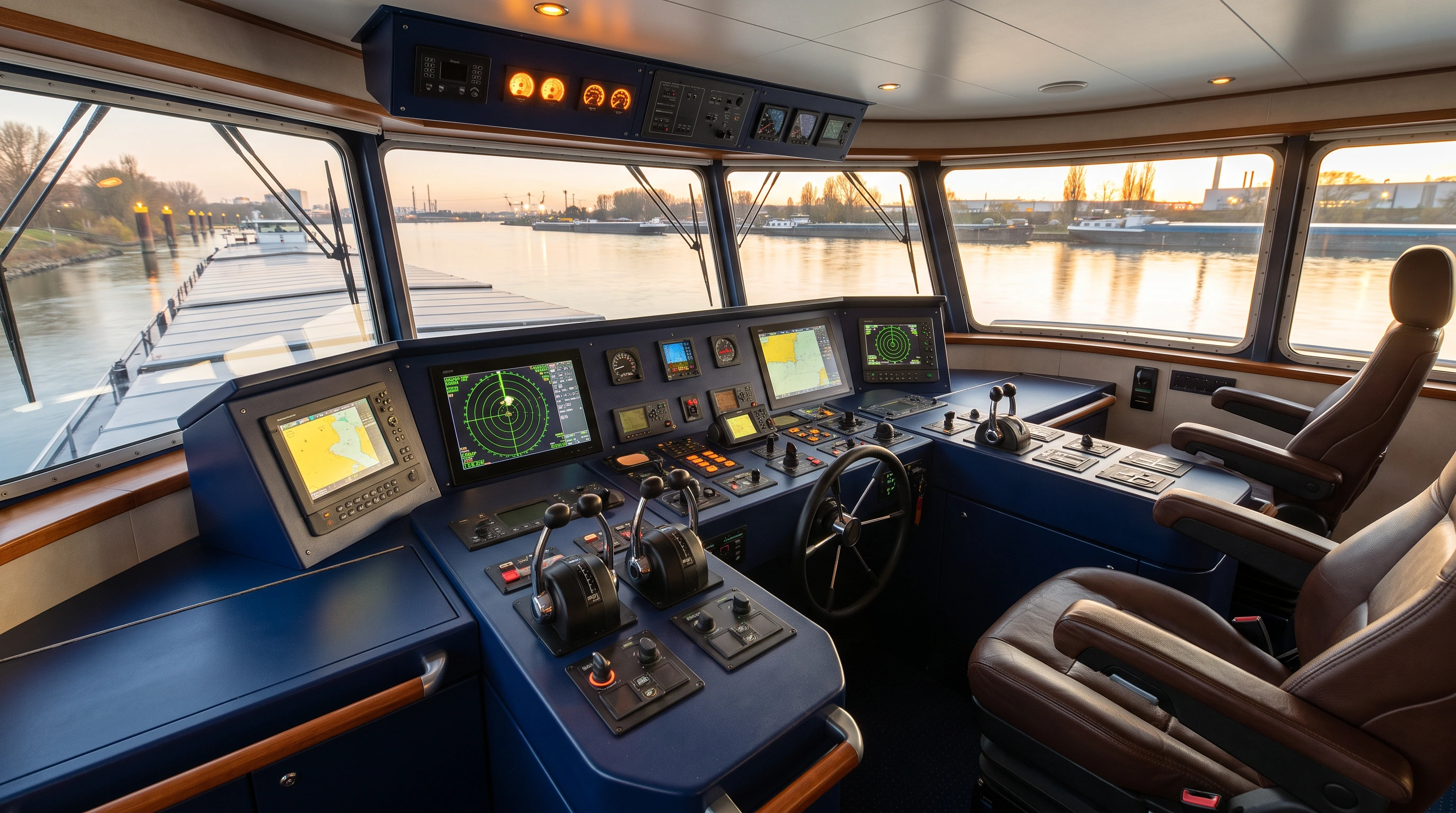 Navă fluvială navigând printre balize pe Dunăre