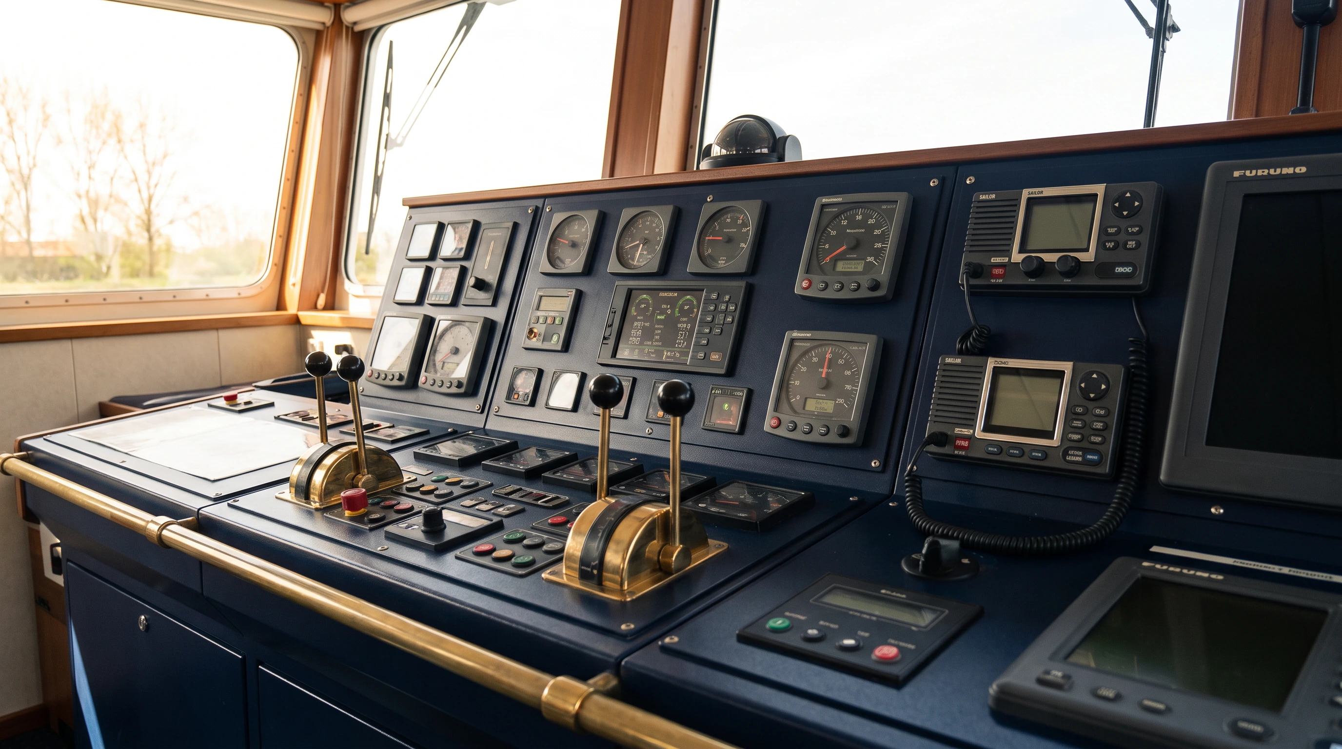 Stație radio VHF pe puntea unei nave fluviale Stație radio VHF pe puntea unei nave fluviale