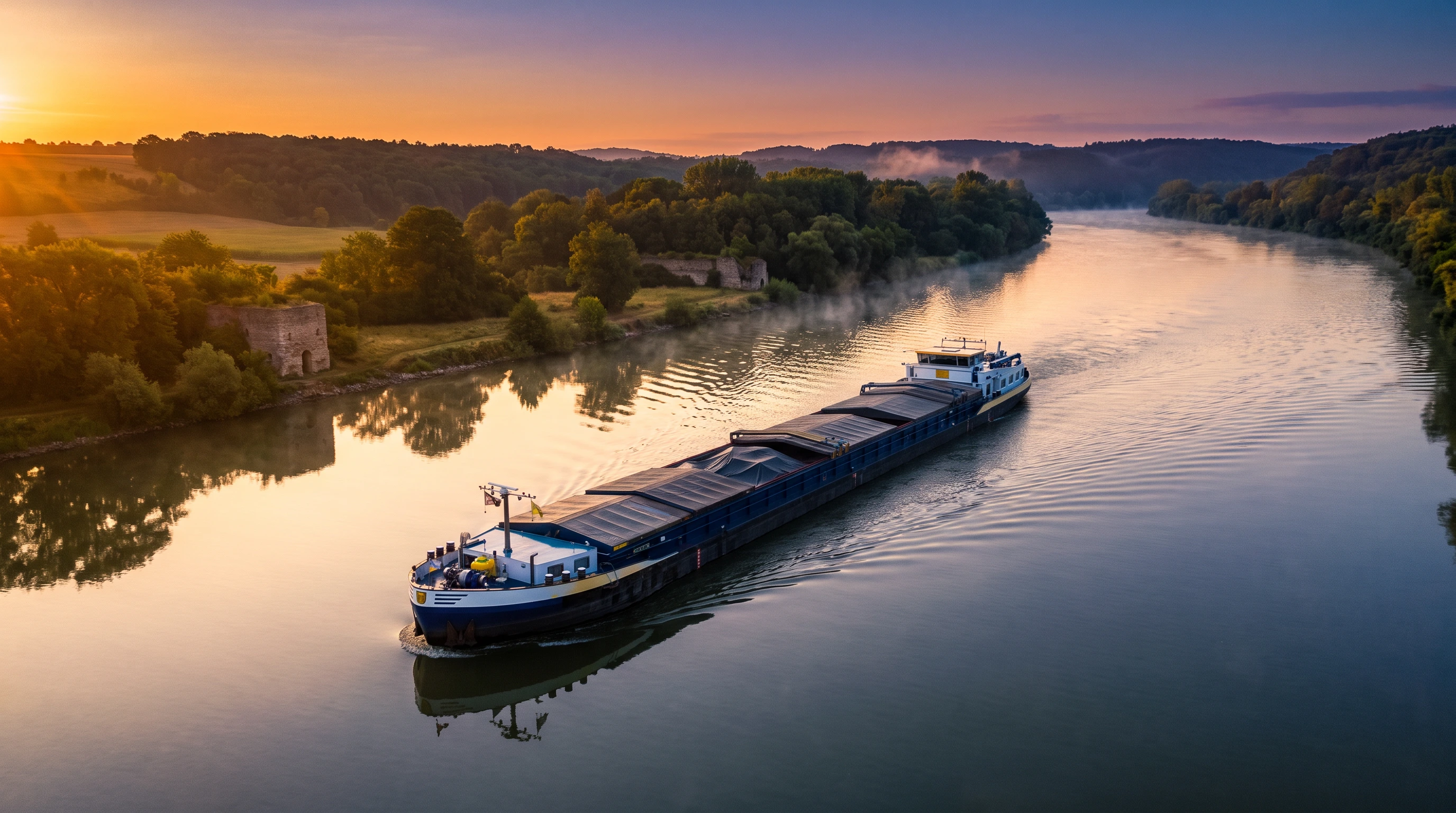 Navă fluvială în apropierea unei căpitănii