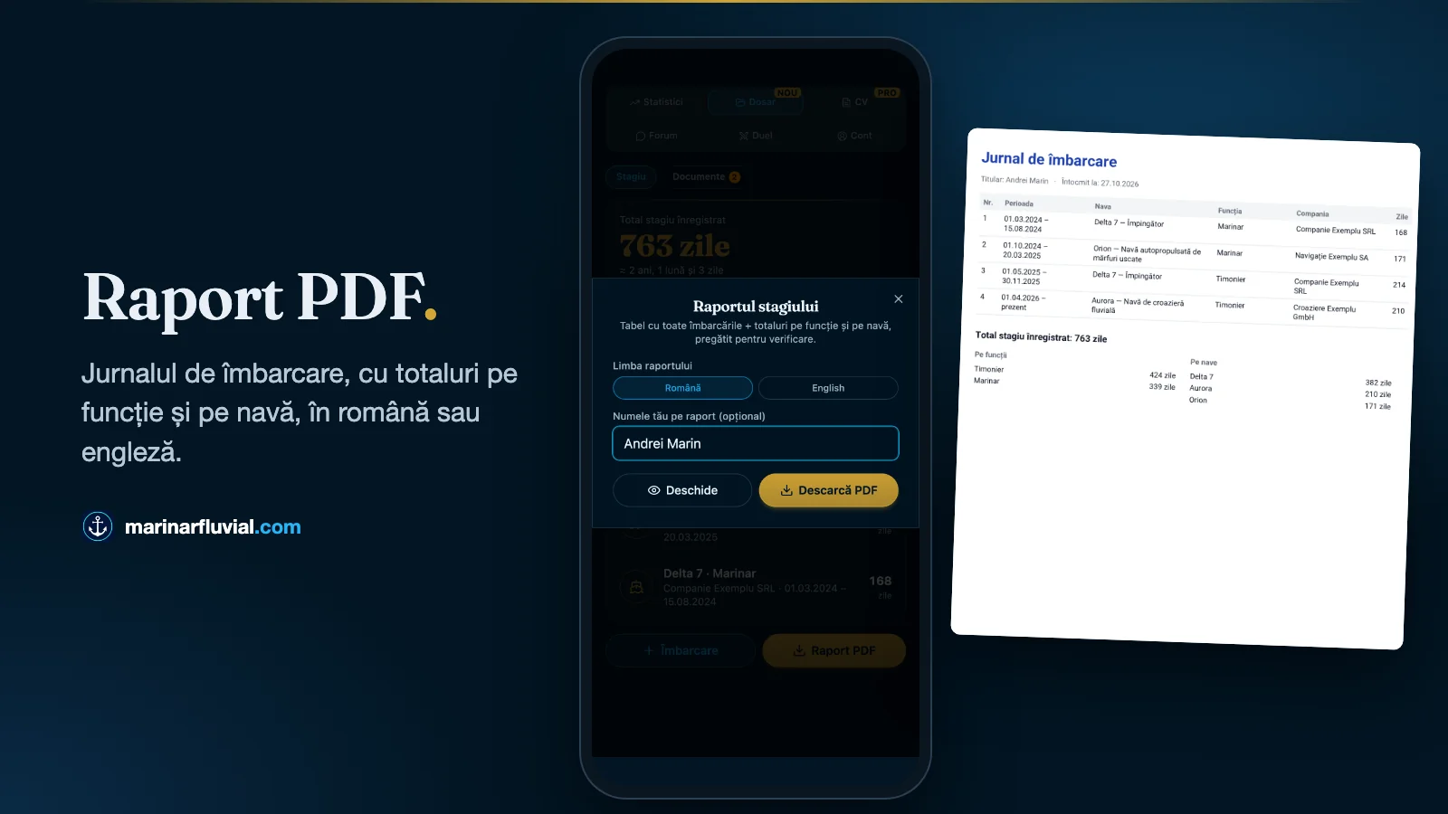 Raportul PDF al stagiului de îmbarcare